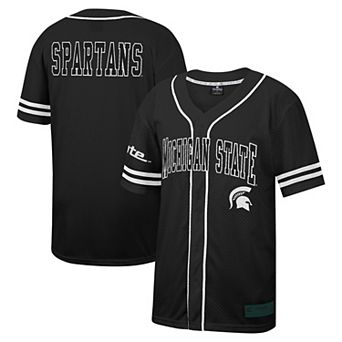 Men's Colosseum Black Michigan State Spartans Free Spirited Mesh Button-Up Baseball Jersey
