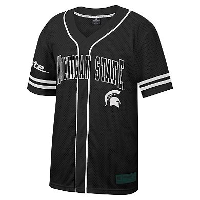 Men's Colosseum Black Michigan State Spartans Free Spirited Mesh Button-Up Baseball Jersey