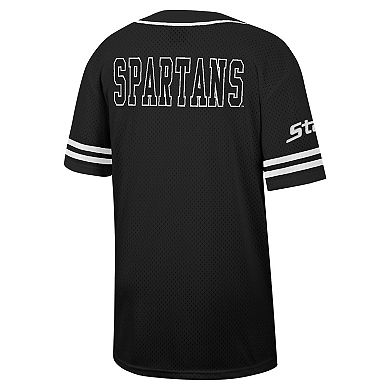 Men's Colosseum Black Michigan State Spartans Free Spirited Mesh Button-Up Baseball Jersey