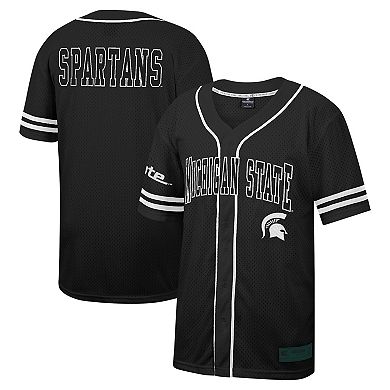 Men's Colosseum Black Michigan State Spartans Free Spirited Mesh Button-Up Baseball Jersey
