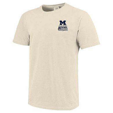 Men's Natural Michigan Wolverines College Football Playoff 2023 National Champions Helmet Comfort Colors T-Shirt