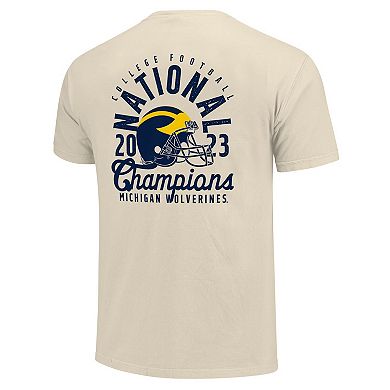 Men's Natural Michigan Wolverines College Football Playoff 2023 National Champions Helmet Comfort Colors T-Shirt