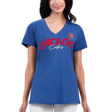 Women's G-III 4Her by Carl Banks Royal Chicago Cubs Key Move V-Neck T-Shirt
