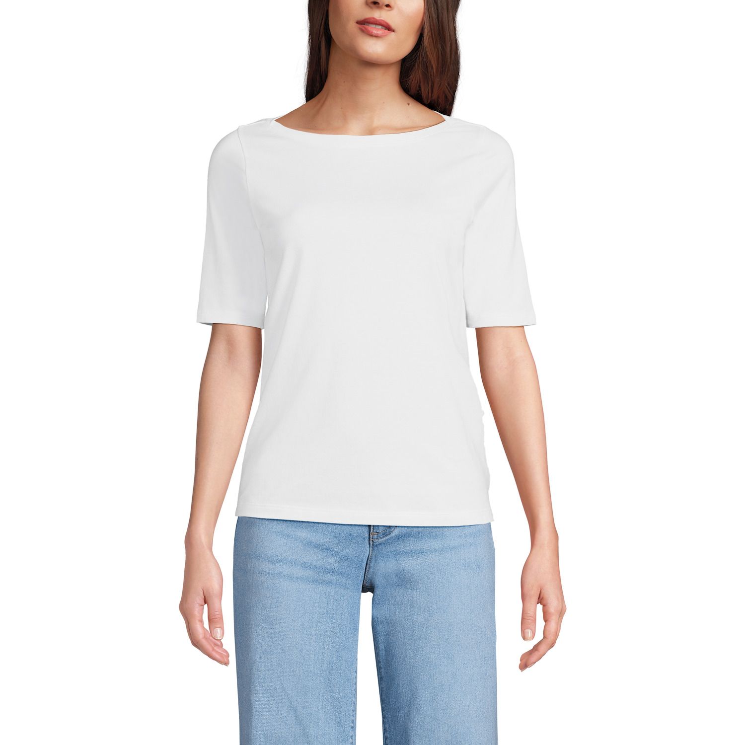 Lands' End Women's American-Grown Supima Cotton Adjustable 3 4 Sleeve Boatneck Tunic At 1017459