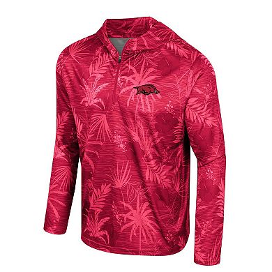 Men's Colosseum Cardinal Arkansas Razorbacks Palms Printed Lightweight Quarter-Zip Hooded Top