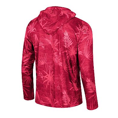 Men's Colosseum Cardinal Arkansas Razorbacks Palms Printed Lightweight Quarter-Zip Hooded Top