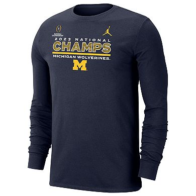 Men's Jordan Brand Navy Michigan Wolverines College Football Playoff 2023 National Champions Performance Long Sleeve T-Shirt