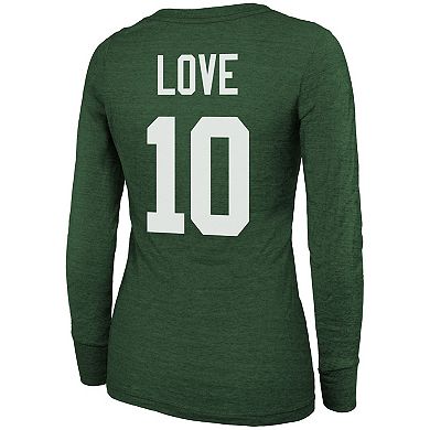 Women's Majestic Threads Jordan Love Green Green Bay Packers Name & Number Long Sleeve Scoop Neck Tri-Blend T-Shirt