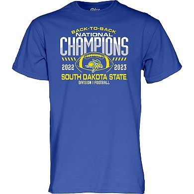 Men's Blue 84  Blue South Dakota State Jackrabbits Back-To-Back FCS Football National Champions T-Shirt