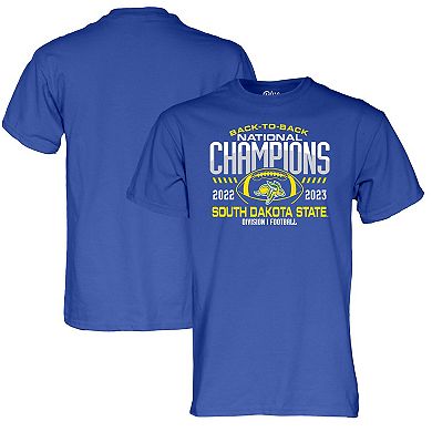 Men's Blue 84  Blue South Dakota State Jackrabbits Back-To-Back FCS Football National Champions T-Shirt