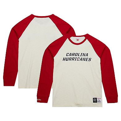 Men's Mitchell & Ness Cream Carolina Hurricanes Legendary Slub Vintage Raglan Long Sleeve T-Shirt