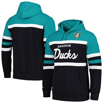 Men's Mitchell & Ness Black/Teal Anaheim Ducks Head Coach Pullover Hoodie