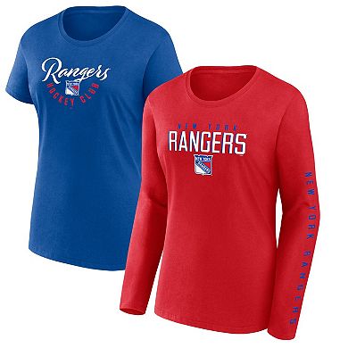 Women's Fanatics Branded  Blue/Red New York Rangers Long and Short Sleeve Two-Pack T-Shirt Set