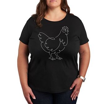 Plus Chicken Continuous Line Doodle Graphic Tee