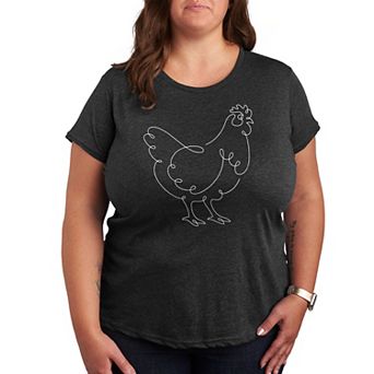 Plus Chicken Continuous Line Doodle Graphic Tee