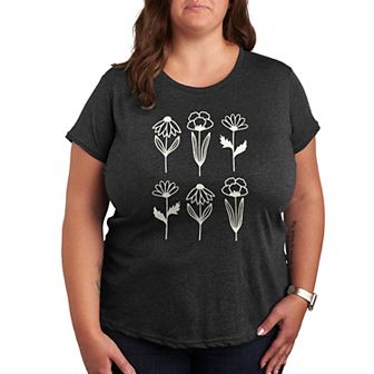 Plus Simple Line Drawn Flowers Graphic Tee