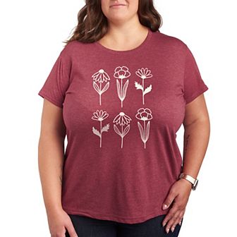 Plus Simple Line Drawn Flowers Graphic Tee