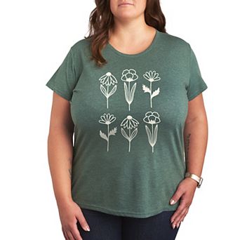 Plus Simple Line Drawn Flowers Graphic Tee