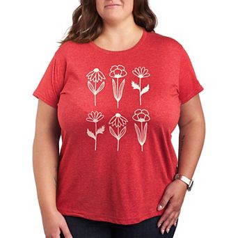 Plus Simple Line Drawn Flowers Graphic Tee