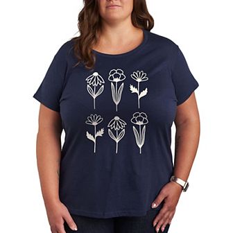 Plus Simple Line Drawn Flowers Graphic Tee