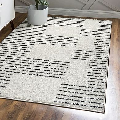 Petra Abstract Stripe Geometric Shag Runner Rug