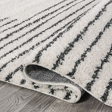 Petra Abstract Stripe Geometric Shag Runner Rug