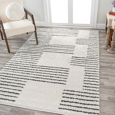 Petra Abstract Stripe Geometric Shag Runner Rug