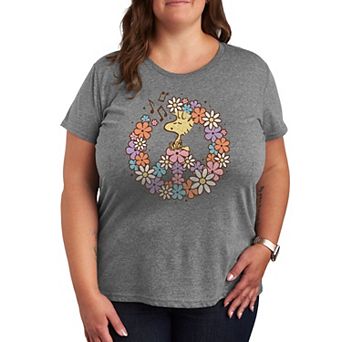 Plus Peanuts Woodstock Floral Peace Sign Graphic Tee