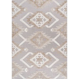 Sumak High-low Pile Neutral Diamond Kilim Area Rug