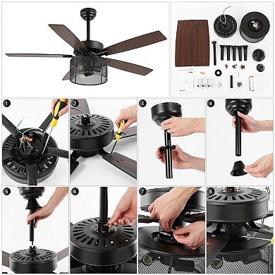 Max Farmhouse Industrial Iron/wood Mobile Appremote Controlled Led Ceiling Fan