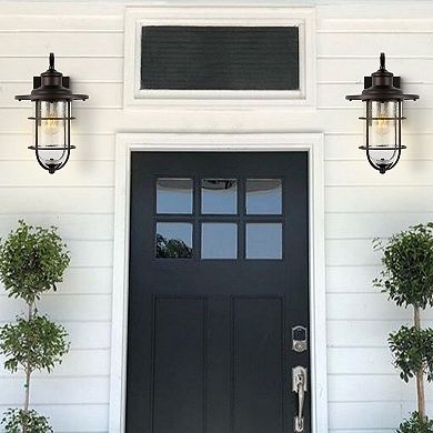 Westfield Iron/seeded Glass Rustic Industrial Cage Led Outdoor Lantern