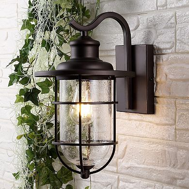 Westfield Iron/seeded Glass Rustic Industrial Cage Led Outdoor Lantern