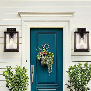 Vaughn Iron/glass Modern Rustic Cube Led Outdoor Lantern (set Of 2)