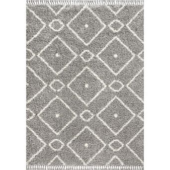Mercer Shag Plush Tassel Moroccan Diamond Area Rug