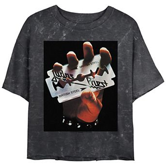 Juniors' Judas Priest British Steel Crop Top Mineral Wash Graphic Tee