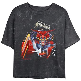 Juniors' Judas Priest Defenders Of The Fait Crop Top Mineral Wash Graphic Tee