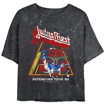 Juniors' Judas Priest Defenders Tour 84 Crop Top Mineral Wash Graphic Tee