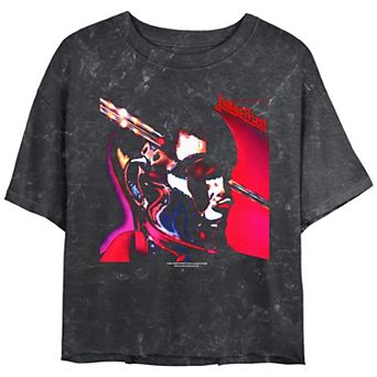 Juniors' Judas Priest Stained Class Crop Top Mineral Wash Graphic Tee