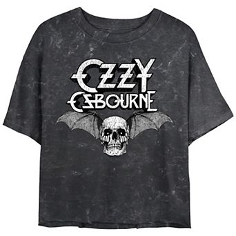 Juniors' Ozzy Osbourne Winged Skull Crop Top Mineral Wash Graphic Tee