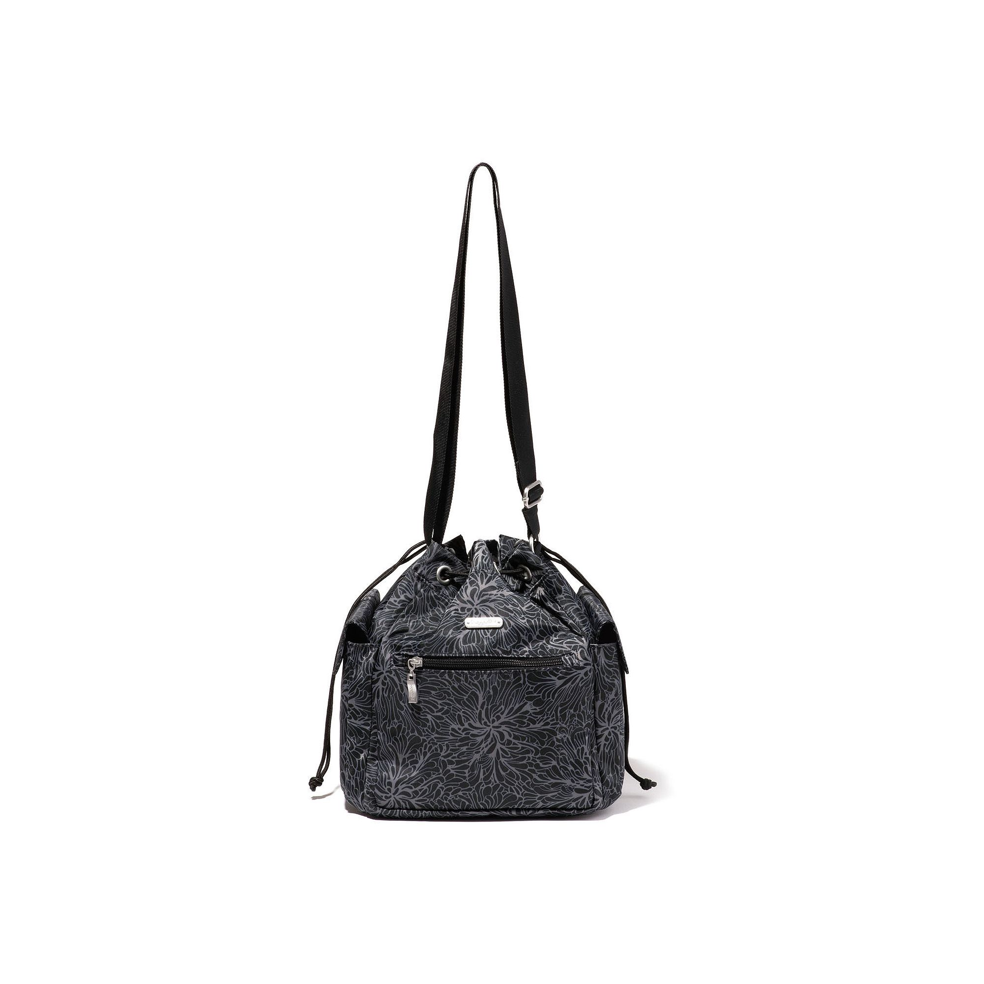 baggallini Drawstring Crossbody Bag, Black Blossom Print