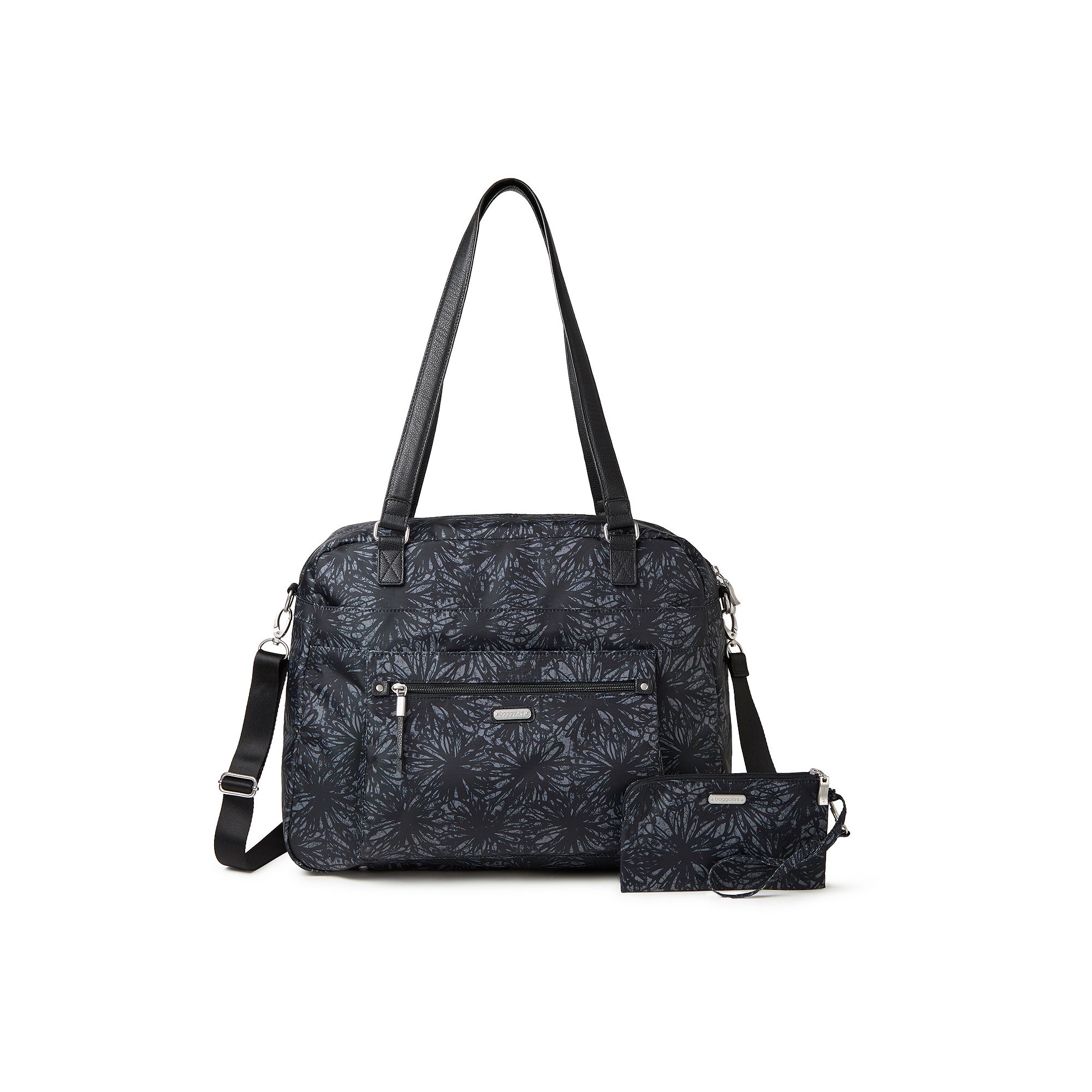baggallini Overnight RFID-Blocking Expandable Laptop Tote, Black Blossom Pr