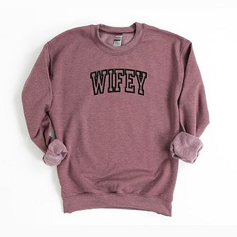 Embroidered Wifey Arched Varsity Sweatshirt