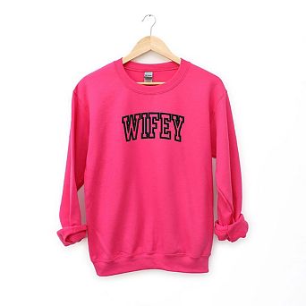 Embroidered Wifey Arched Varsity Sweatshirt