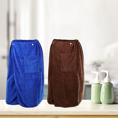 2 Pcs Men's Bath Wrap Towel Robes With Hair Dry Cap 27.56"x55.12"