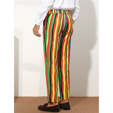 Rainbow Pants for Men's Regular Fit Flat Front Color Block Stripe Dress Trousers