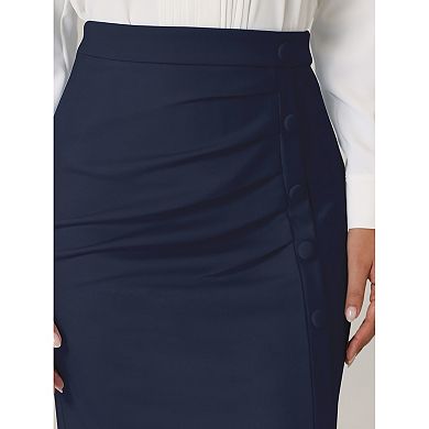 Women's Pencil Skirt High Waist Pleated Front Work Midi Skirts