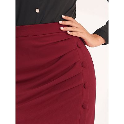 Hobemty Women s Pencil Skirt High Waist Pleated Front Work Midi Skirts Dark Blue X Large