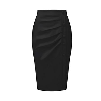 Women's Pencil Skirt High Waist Pleated Front Work Midi Skirts