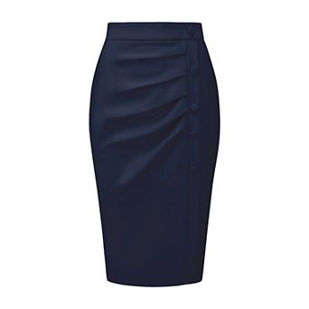 Women's Pencil Skirt High Waist Pleated Front Work Midi Skirts