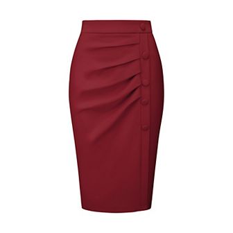 Women's Pencil Skirt High Waist Pleated Front Work Midi Skirts